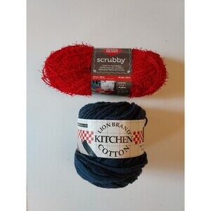 Lion Brand Kitchen Cotton Ball Blue Yarn, Red Heart Scrubby-Cherry